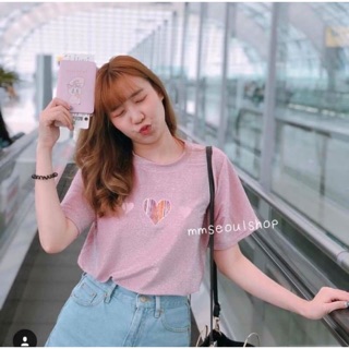 พร้อมส่ง Heartshake top 💗 เสื้อยืดกลิตเตอร์ ปักลายหัวใจคิ้วท์เว่อร์ งานดีผ้าสวยมากๆ ใส่กับกางเกงหรือกระโปรงก็สวยสุ