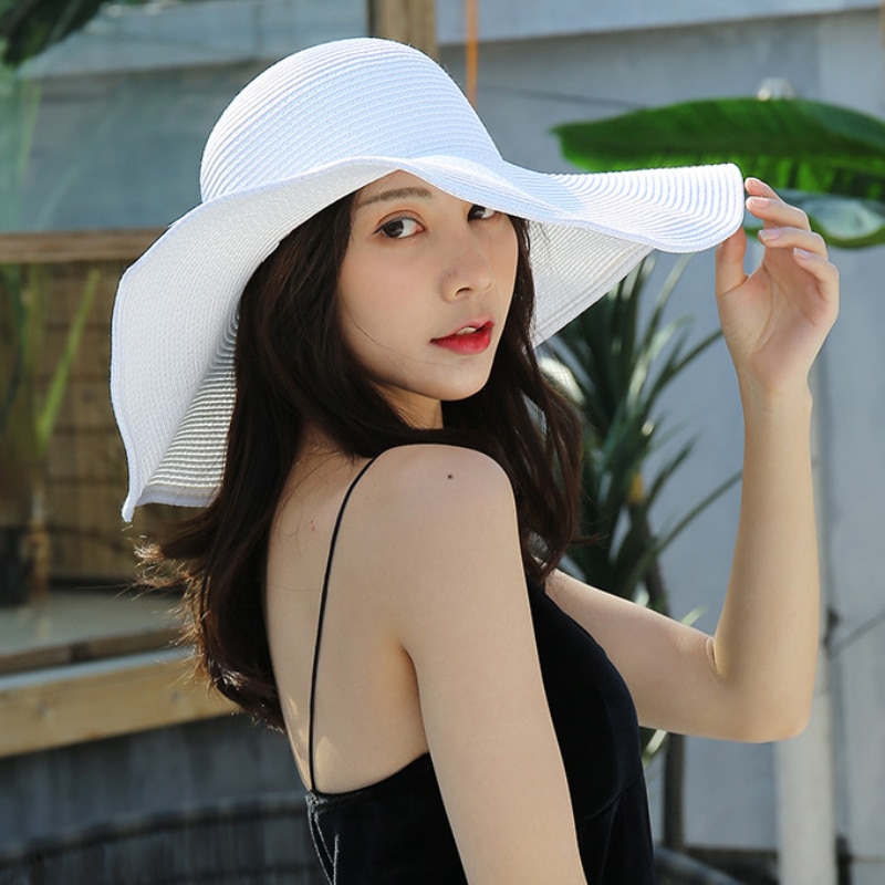 Ht3062 Fashion Big Large Wide Brim Hat Solid Plain Floppy Beach Sun Hat