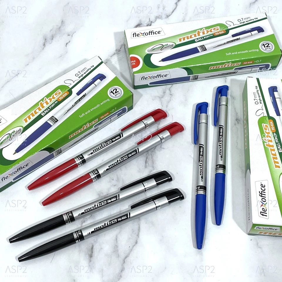 [แพ็ค 6ด้าม/12ด้าม] ปากกาลูกลื่นด้ามกด Flex Office รุ่น Matixs FO-024 ขนาด 0.7 มม.