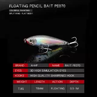 Minnow Lure 7.8g/70mm อุปกรณ์ตกปลา เหยื่อปลอม รอกตีเหยื่อปลอม ตะขอ ตกปลา เหยือตกปลา เหยื่อปลอมตกปลา ตกปลา ปลานิล ปลา Whopper Plopper Popper ช่อน Top Water Lure