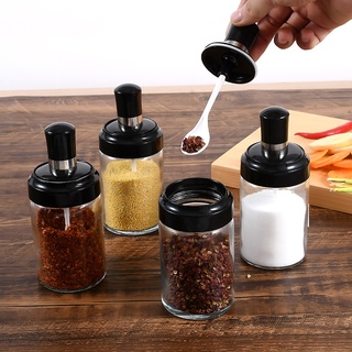 2S_HOME ที่ใส่เครื่องปรุง ขวดแก้วใส่เครื่องปรุง พร้อมช้อนตักในตัวสีดำ  Seasoning Bottle