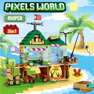 mega toys ตัวต่อ PIXELS WORLD บ้านพักชายทะเล แบบ 3 in 1 SY5605 จำนวน 450+ ชิ้น