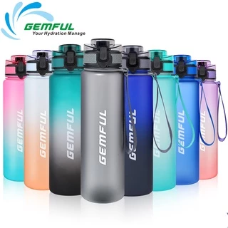 GEMFUL ขวดน้ํา 1 ลิตรพร้อมเครื่องหมายเวลาสร้างแรงบันดาลใจเหยือกดื่มกันรั่วปลอดสาร BPA 32 ออนซ์พร้อมหลอดแบบถอดได้