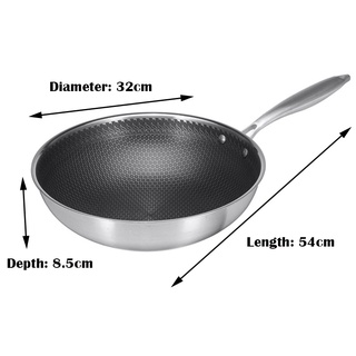☞™304 Full Stainless Steel Wok Thick Honeycomb Handmade Frying Pan Non Stick Non Rusting Gas/Induction Cooker Pan Kitche