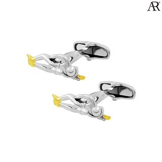 ANGELINO RUFOLO Cufflink(คัฟลิงค์) ดีไซน์ Diver กระดุมข้อมือคัฟลิ้งโรเดียมคุณภาพเยี่ยม สีเงิน/สีเงิน+ทอง