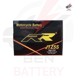 แบตเตอรี่ ยี่ห้อ RR รุ่น JTZ5S ขนาด 12V. 5AH. แบตแห้ง สำหรับใส่รถมอเตอร์ไซค์