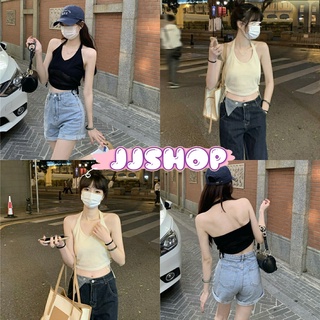 JJ Shop​💜​พร้อมส่ง  เสื้อคล้องคอไหมพรม ดีเทลเว้าหลัง มีสายรูดข้างๆปรับสั้นยาวได้ "0981" -N