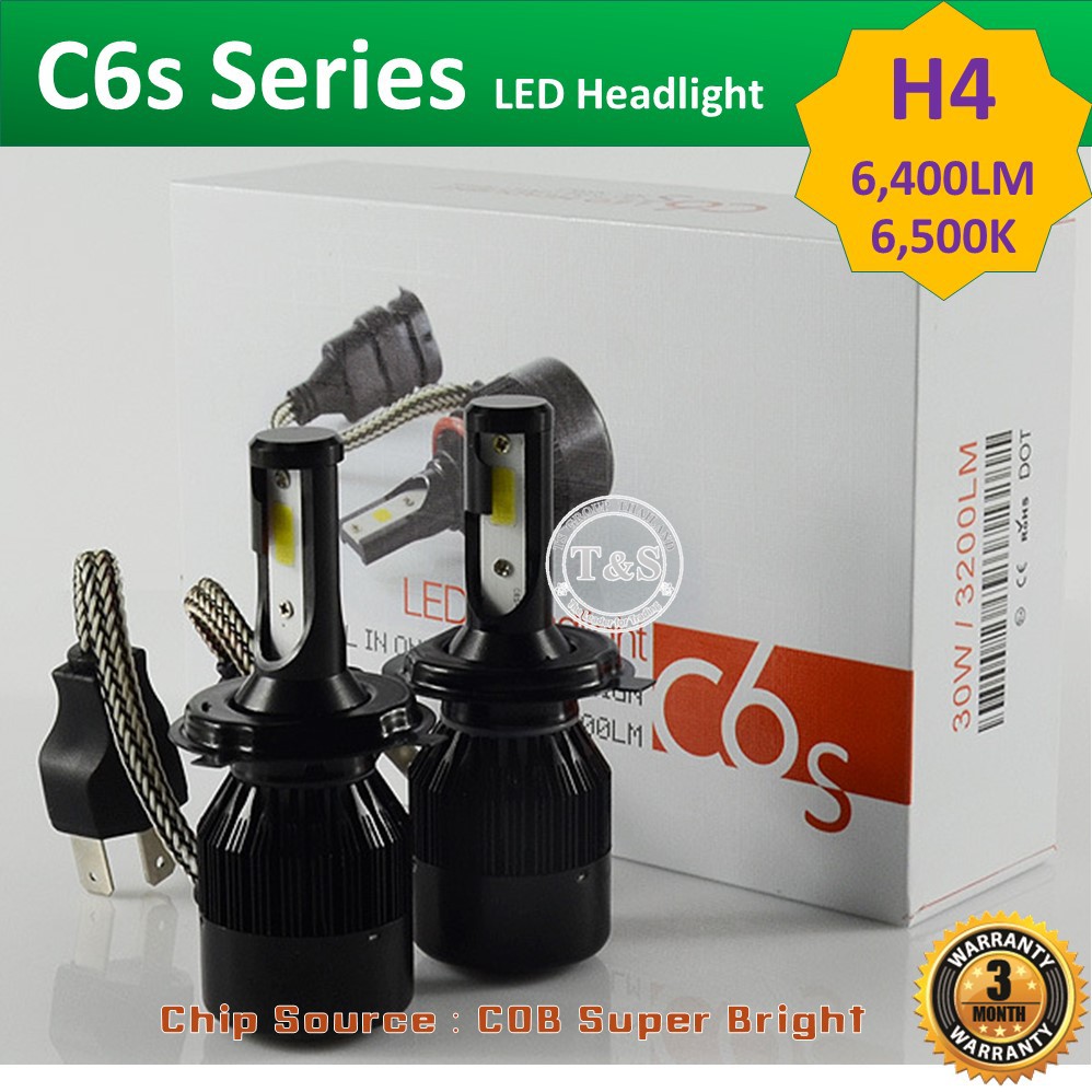 LED ไฟหน้ารถยนต์ LED รุ่น C6S (6,400LM) ขั้วหลอด H4, H7, H8, H9, H11, H16, HB3(9005), HB4(9006), HIR2(9012) รับประกันแท้
