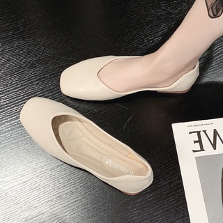 ▼ รองเท้าผู้หญิงส้นเหลี่ยมฤดูร้อนปี 2022 ใหม่รองเท้าเดียวแบนด้านล่างนุ่มลื่นปั๊มสบาย