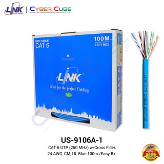 LINK US-9106A-1 CAT6 UTP ( 250MHz ) w/Cross Filter, 24AWG, CM, Blue ( 100 M./Easy Box ) / สายแลน แนวราบ ภายในอาคาร