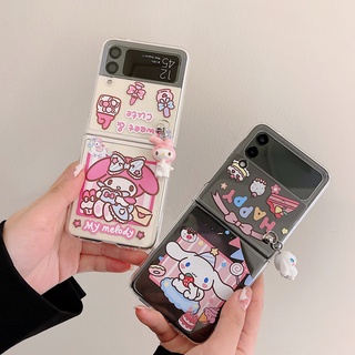 👌 For z flip 3 case สีชมพู การ์ตูน น่ารัก กันกระแทก โทรศัพท์ PC เคสป้องกัน Samsung เคสมือถือ 360 5G เคสสําหรับ