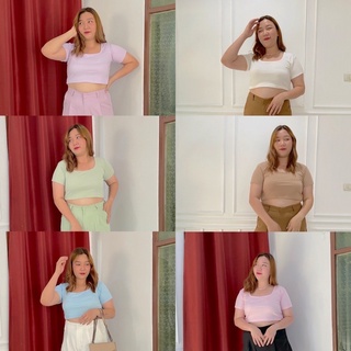 friendest | cupid crop เสื้อครอปสาวอวบ ครอปปาดไหล่ พลัสไซส์ / plus size ครอปคอเหลี่ยม ผ้าร่อง