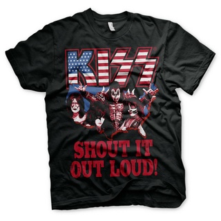 เสื้อผ้าผชLsmtx1 เสื้อยืด ผ้าฝ้าย พิมพ์ลาย Kiss Shout it Out Loud Gene Simmons Rock lizenziert Herren พลัสไซซ์ สําหรับผู