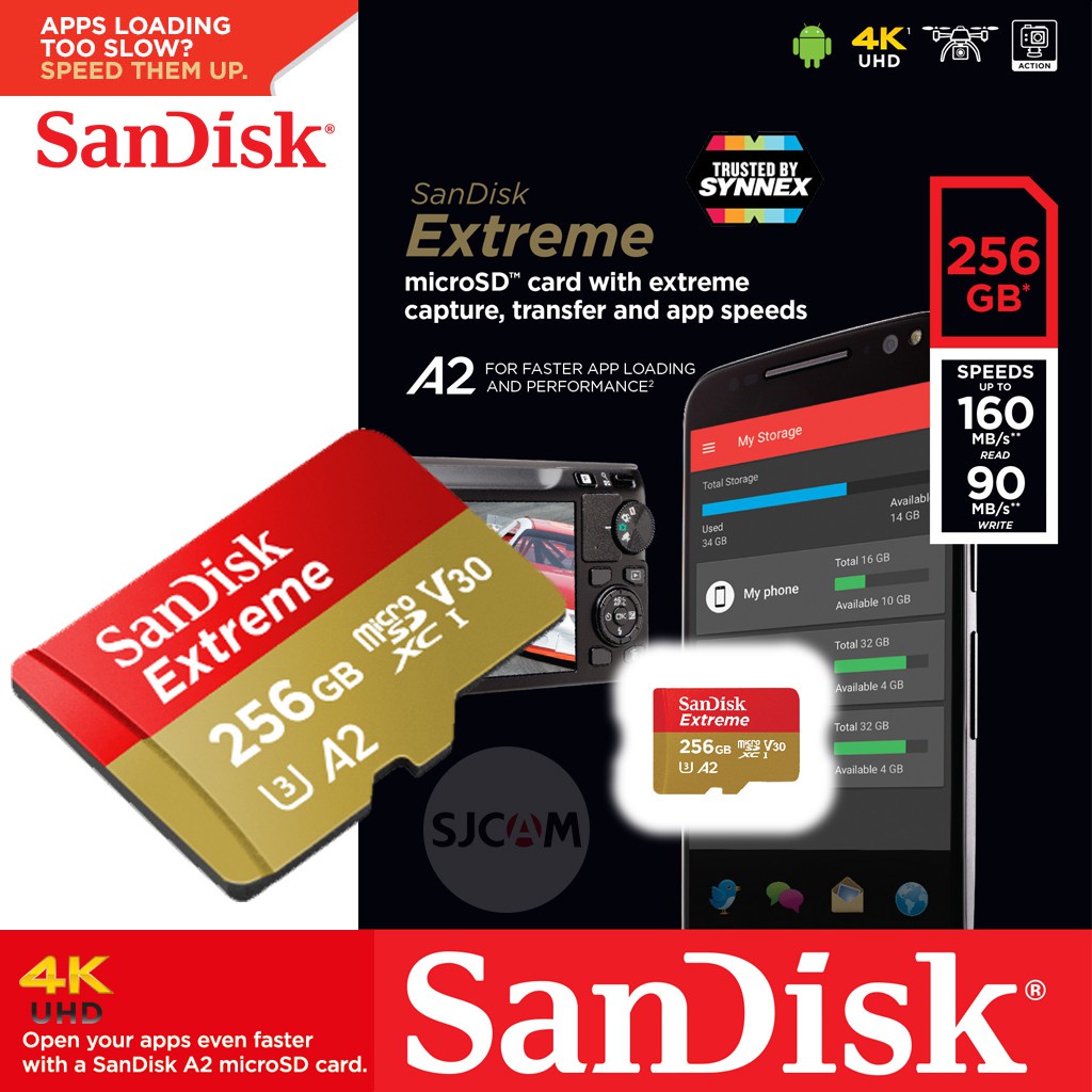 ♣❈☇SanDisk Micro Sd Card Extreme 256GB SDXC อ่าน160Mb/S เขียน90Mb/S (SDSQXA1-256G-GN6MN) ไมโครเอสดีการ์ด แซนดิส โดย Synn