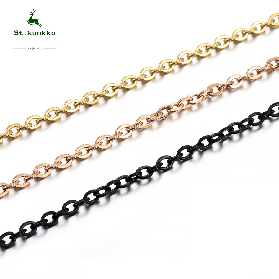 ทอง สีดําสแตนเลส โซ่ข้าม สําหรับ DIY สร้อยคอสร้อยข้อมือเครื่องประดับอุปกรณ์เสริม 2 m/lot