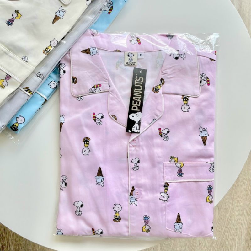 Snoopy Kakao ชุดนอน ผ้าคอตตอนซาติน เกรดพรีเมี่ยม ขาสั้น ขายาว ลิขสิทธิ์ ...