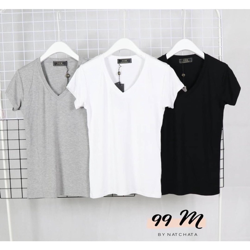 เสื้อยืดคอวีผ้าเรย่อน/งานป้ายห้อย