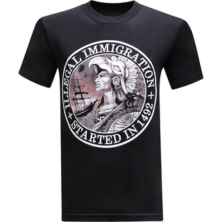 เสื้อยืดลําลอง แขนสั้น คอกลม ลาย Illegal Immigration Started in 1492 แฟชั่นสําหรับผู้ชาย