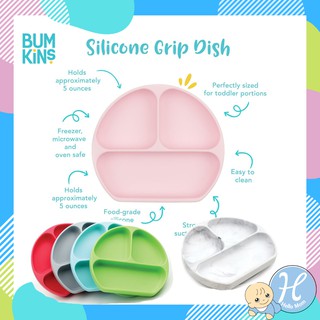 Bumkins จานซิลิโคนฐานดูด รุ่น Grip Dish จานซิลิโคน ฐานดูดพื้นผิว แบบแบ่งช่อง เหมาะสำหรับเด็กอายุ 6 เดือนขึ้นไป