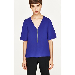 เสื้อสวย V-NECK BLOUSE WITH ZIPDETAILS แฟชั่น ZARA