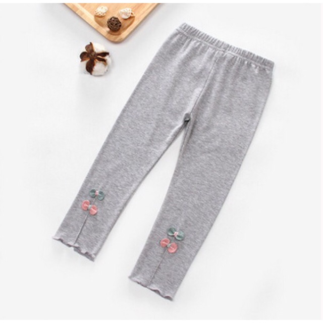 BP1120A เลคกิ้ง ปักโบว์ไหมพรม คอตตอน 100% *เทา* (2ข/3ข/4ข/5ข/6ข)