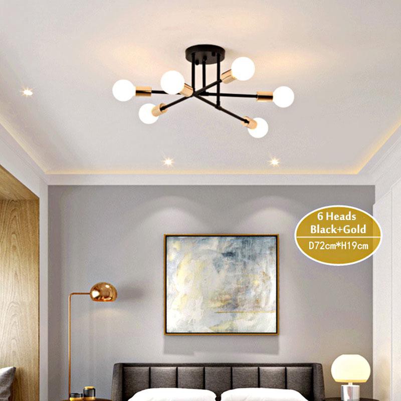6 หัว LED อุตสาหกรรมโคมไฟเพดานเหล็กสีดำโกลเด้นยุโรปห้องนั่งเล่นที่เรียบง่ายแสง 220 โวลต์ E27 ป้องกันสนิมและทนทาน