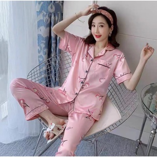 5555-1 SBT ชุดนอนผ้าซาติน ชุดนอนผู้หญิง ชุดนอนแขนสั้นขายาว ม…