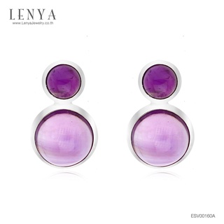 Lenya Jewelry  ต่างหูเงินแท้ 925 925 ประดับพลอยสีม่วง อเมทิสต์ (Amethyst ) เจียระไรหลังเบี้ย ดีไซต์สุดน่ารัก  นำพาโชคลาภ