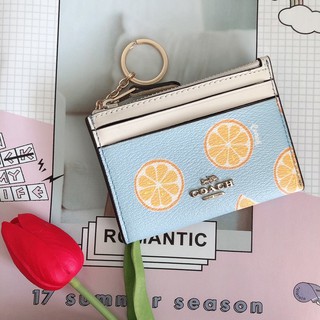 Mini Skinny Id Case With Orange Print , Coach 78387 งานshop LH/Taupe