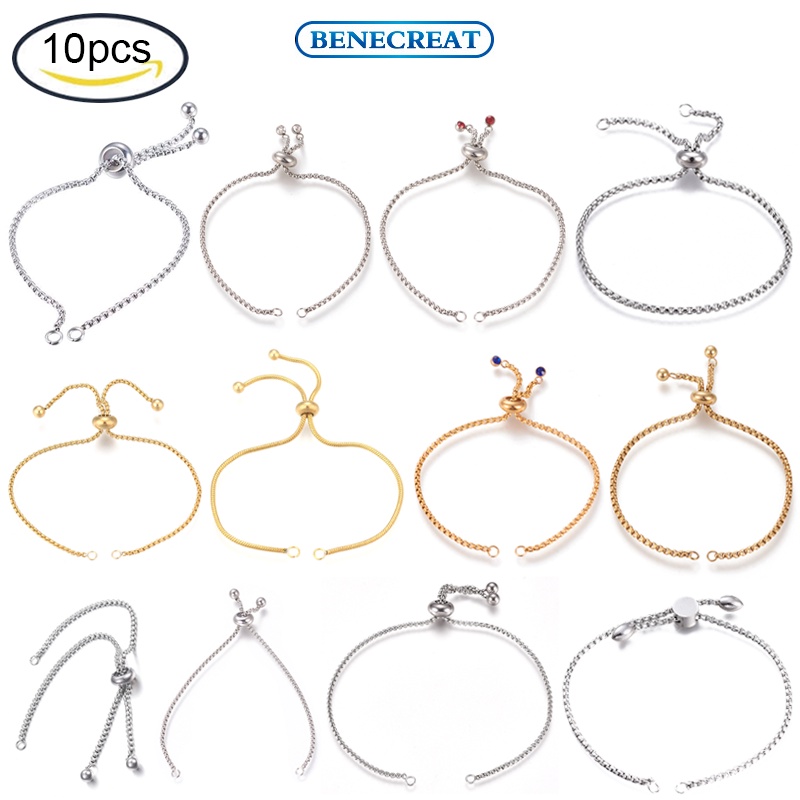สร้อยข้อมือสเตนเลส สไลด์ปรับได้ 10 เส้น โซ่สไลด์ กันแพ้ โซ่ต่อขยาย พร้อมปลายบอล สําหรับผู้หญิง กึ่งสําเร็จรูป DIY
