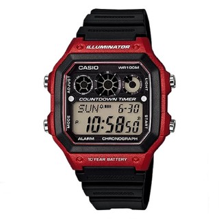 Casio นาฬิกาข้อมือผู้ชาย สายเรซิ่น สีดำ รุ่น AE-1300WH-4A ( Red/Black )