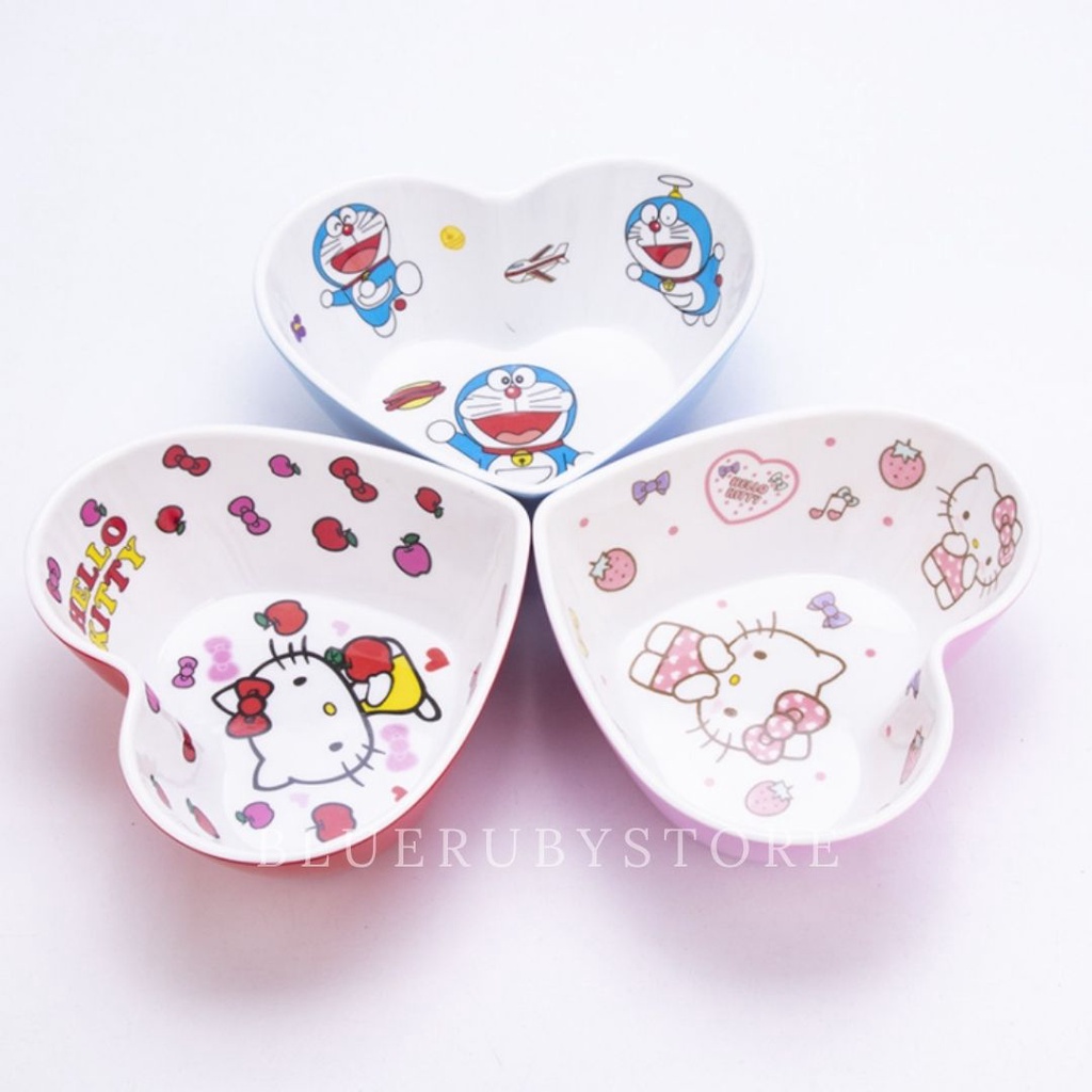 พร้อมส่ง ชามเมลามีน คิตตี้ทรงหัวใจ ชามเด็ก | Bluerubystore