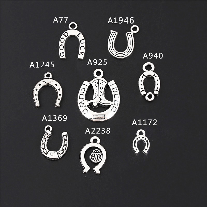จี้รูปเกือกม้านําโชค สีเงิน สไตล์โบราณ สําหรับทําเครื่องประดับ แฮนด์เมด DIY 1 ชิ้น
