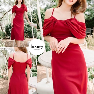 [LUXURY707] LX6101 : Midi dress สายเดี่ยวพรางต้นแขน