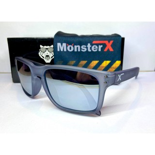 แว่นกันแดด MonsterX กรอบดำขุ่นด้าน เลนส์สีปรอทเงิน โพราไล X2