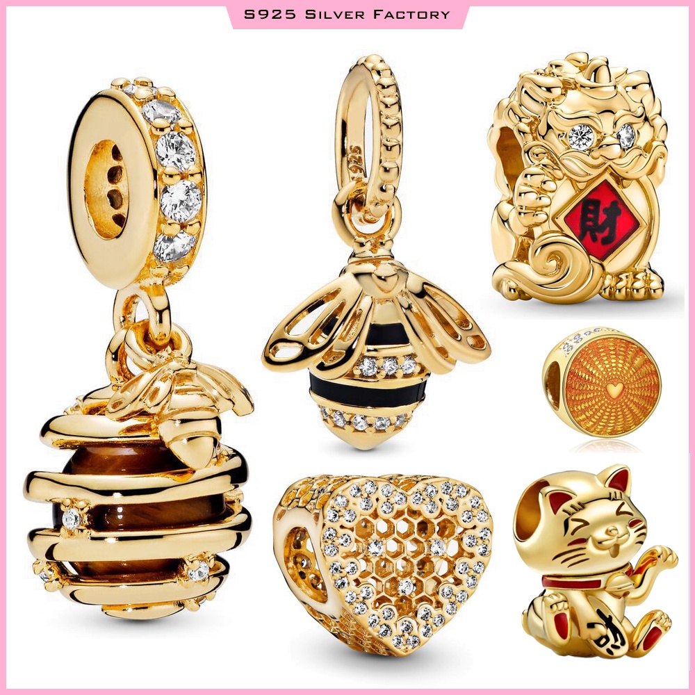 Pan's Beads Shining Queen Bee จี้ลูกปัด รูปปีกผึ้ง แบบกลวง สามมิติ สําหรับทําเครื่องประดับ สร้อยคอ