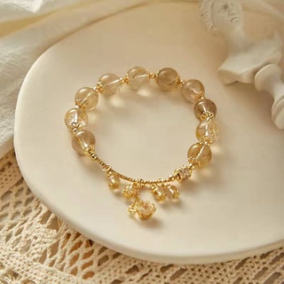 สร้อยข้อมือหินไหมทอง(Golden Rutilated Quartz) และ คริสตัล ควอตซ์ (Crystal Quartz)ไหมทองข้อมือหินหินมงคลเรียกเงินเรียกทอง