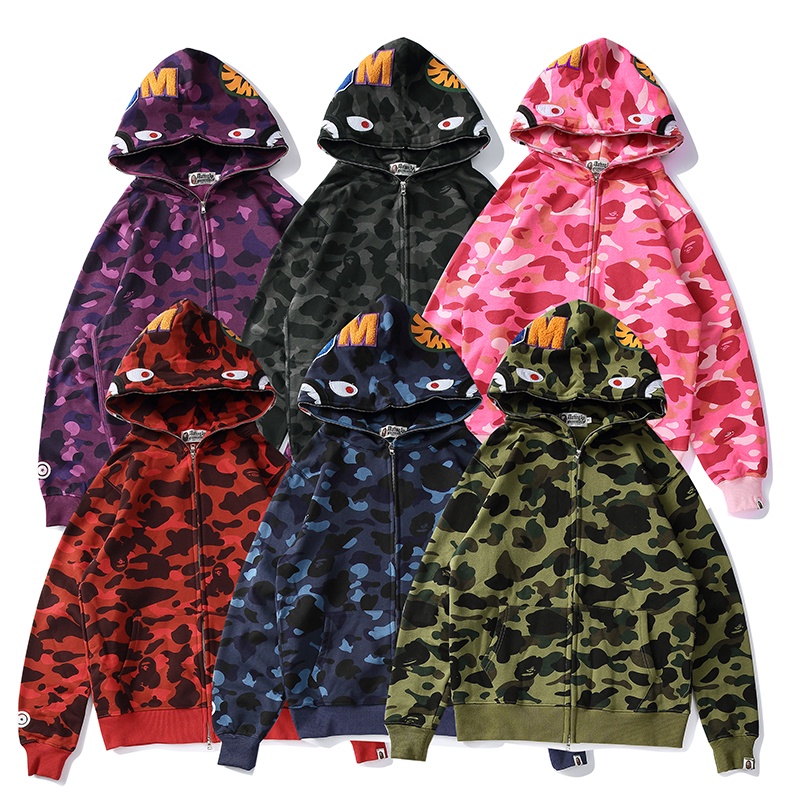 ❤❀ [พร้อมส่ง] ❤ Bape เสื้อคาร์ดิแกนกันหนาว แขนยาว มีฮู้ด ผ้าฝ้าย ลายพรางไดโนเสาร์ ฉลาม แฟชั่น สําหรั