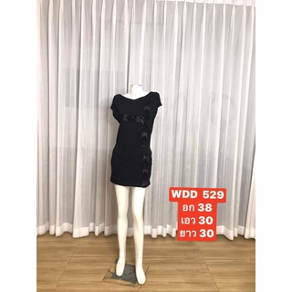 WDD 529 เดรสสั้นสีดำ แขนค้างคาว ผ้ายืด  พร้อมส่ง