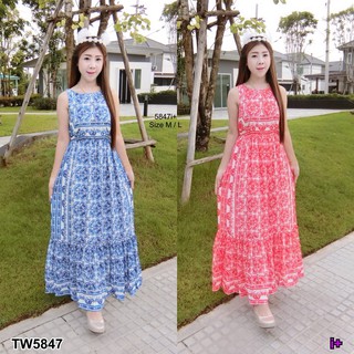 (5847) Maxi Dress เดรสแขนกุดยาว D&amp;G