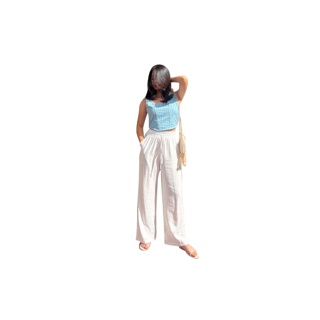 Palazzo basic pants - กางเกงพาลาซโซ่ กางเกงเอวสูง กางเกงเป้ายาว กางเกงเอวสม๊อกยางยืด กางเกงฟรีไซส์ กางเกงไปทะเล