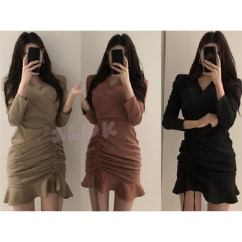 1LDK พร้อมส่ง เสื้อเดรสแฟชั่น เสื้อผู้หญิง อกไขว่รูดขา กระโปรงระบายชาย (255)