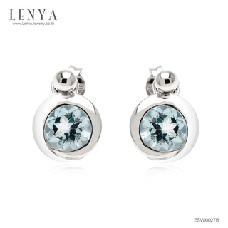 Lenya Jewelry ต่างหูพลอยบลู โทปาซ (Blue Topaz) สีฟ้า ตัวเรือนเงินแท้ชุบทองคำขาว