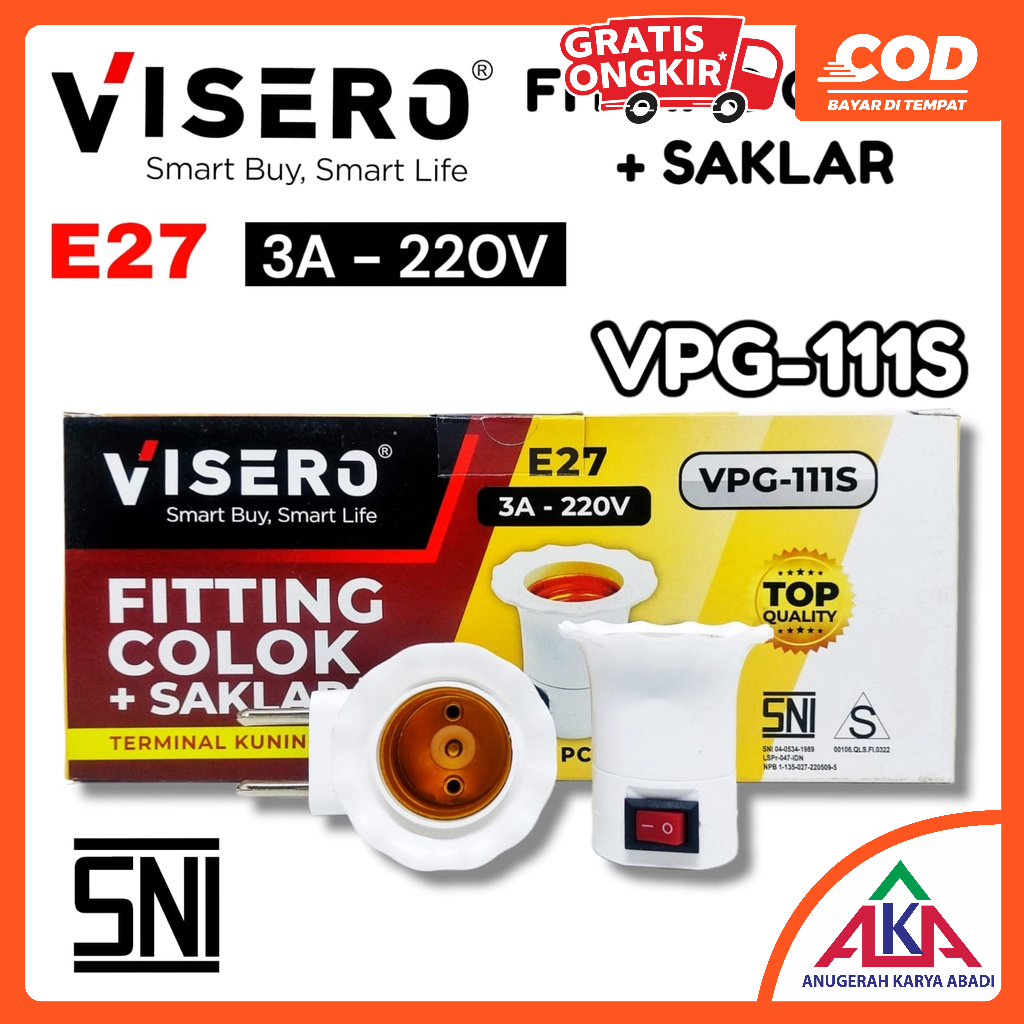 VISERO VPG-111S ปลั๊กสีขาว Fitting Plus E27 3A 250V สวิทช์พร้อมขั้วทองเหลือง SNI