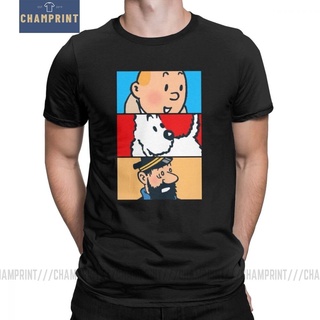 ผ้าฝ้ายแท้เสื้อยืด ผ้าฝ้าย พิมพ์ลาย Tintin Milou Haddock The Adventures Of Tintin แฟชั่นฤดูร้อน สําหรับผู้ชายS-4XL