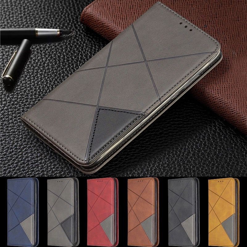 เคสมือถือหนังฝาพับสําหรับ Oppo A52 A72 A92 A81 A31 (2020) A5 (2020) A9 (2020) Realme 6 Pro Realme C11 Rhombus Wallet Flip Soft Cover Stand Card Phone Case
