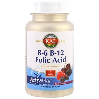 KAL, B-6 B-12 Folic Acid, Berry, 60 Micro Tablets