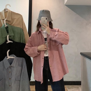 Manxi พร้อมส่ง💥 เสื้อเชิ้ตผู้หญิง ผ้าลูกฟูก oversize เสื้อแขนยาว 2022 ใหม่💛💗Mx220268