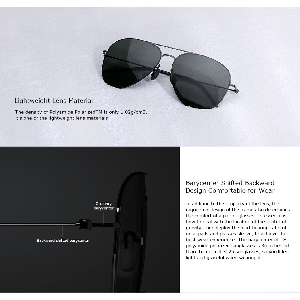 แว่นกันแดดฮิปฮอป ตัดแสง แว่นตากันแดด 100%  Xiaomi TS polarized sunglasses แว่นกันแดดโพลาไรด์แบบโพลีเอสเตอร์ ป้องกันแสง U