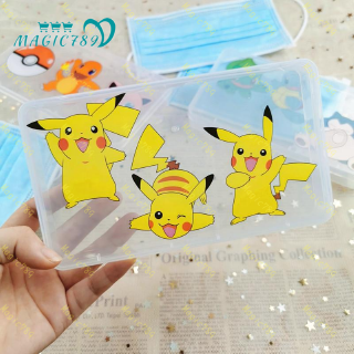 Magic789 Cartoon Pikachu Bulbasaur Plastic Storage Box for Mask Organizer Transparent Case